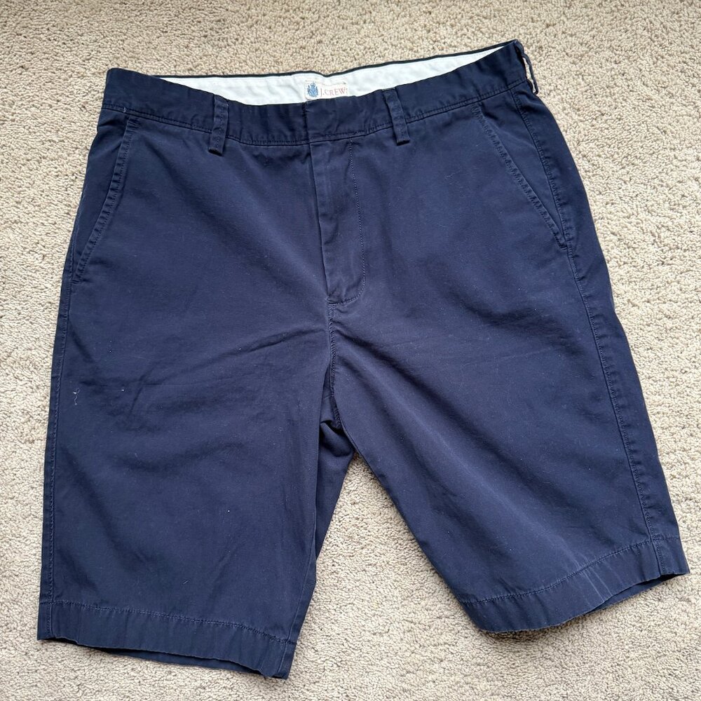 J Crew Navy Blue Slash Pockets Flat Front Chinos Shorts Men's Size 32